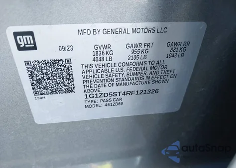 2024 Chevrolet Malibu Fwd 1Lt из США, поврежденный, VIN 1G1ZD5ST4RF121326